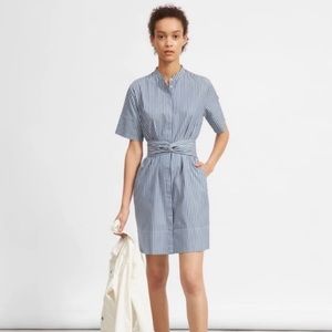 Everlane | Cotton Collarless Belted Shirtdress Blue White Stripes size 6